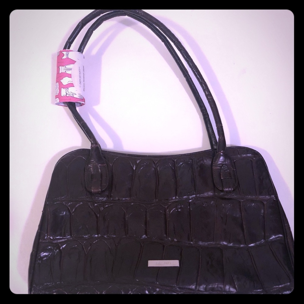 Espresso Mock-Croc Italian Leather Handbag